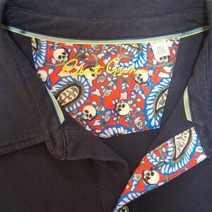 Robert Graham Skull Detail Navy Vlue Men's Polo Size XL